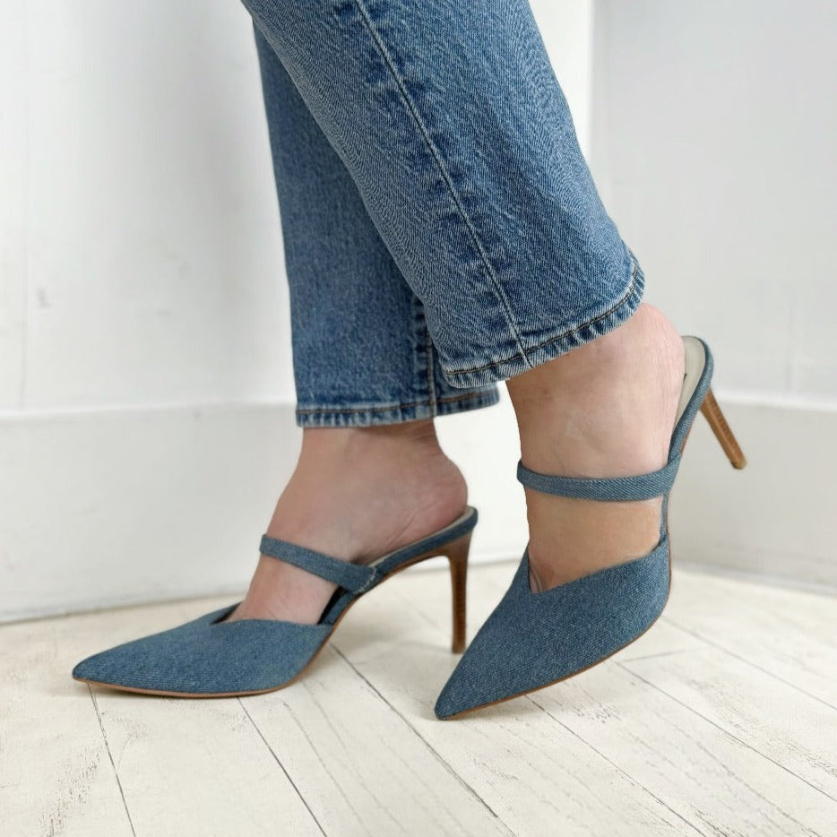 Blue denim heels best sale