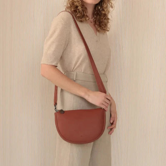 ELA HANDBAGS EVELYN BAG IN WALNUT PEBBLED VEGAN LEATHER the Urban Shoe Myth