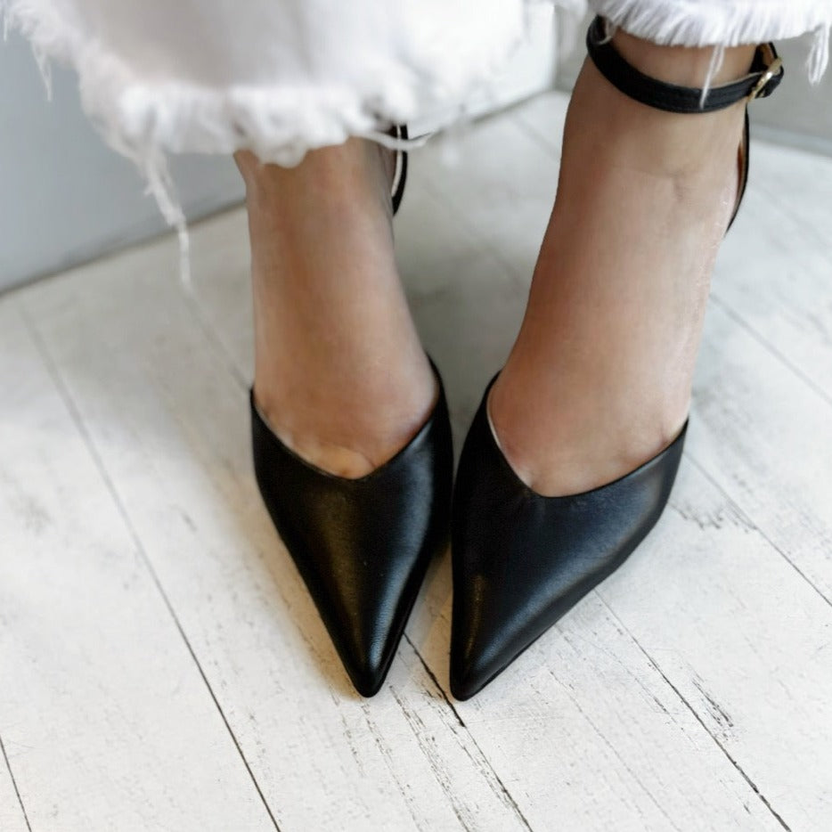 ALOHAS - POLLY WEDGE PUMP IN BLACK LEATHER