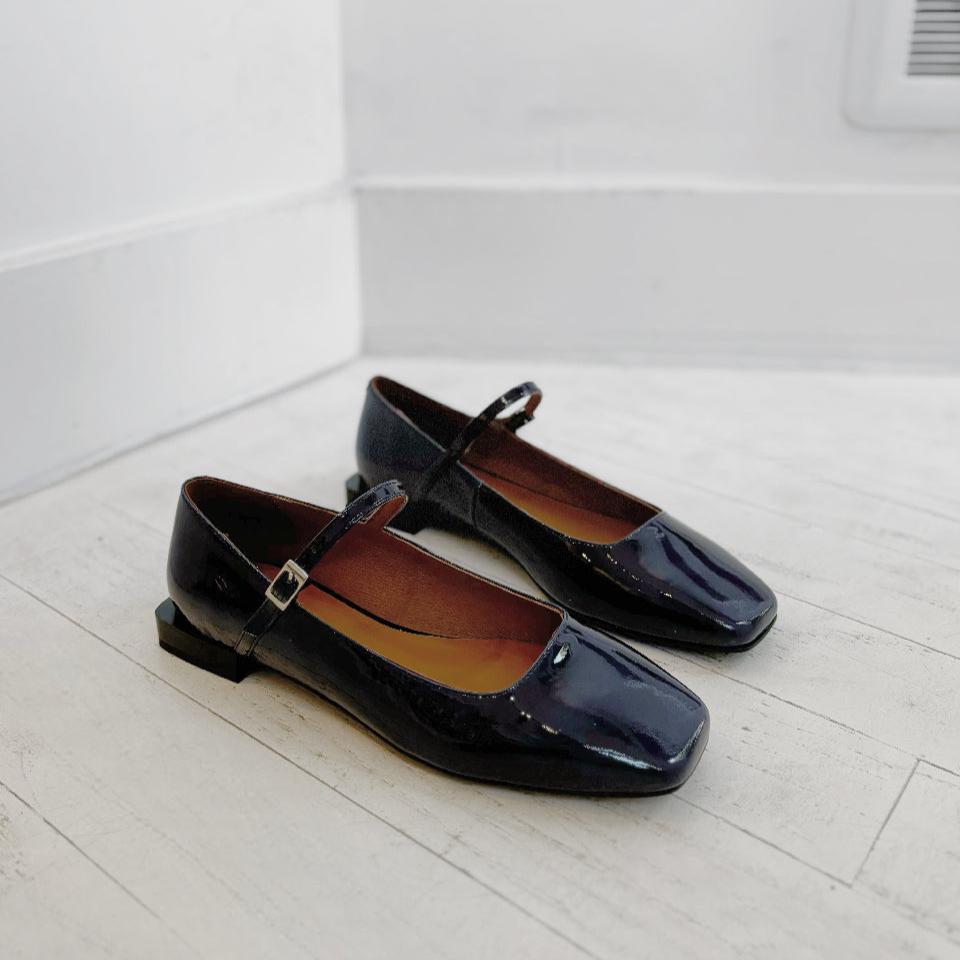 ANGEL ALARCON - TIMEA MARY-JANE FLAT IN DEEP BLUE PATENT LEATHER