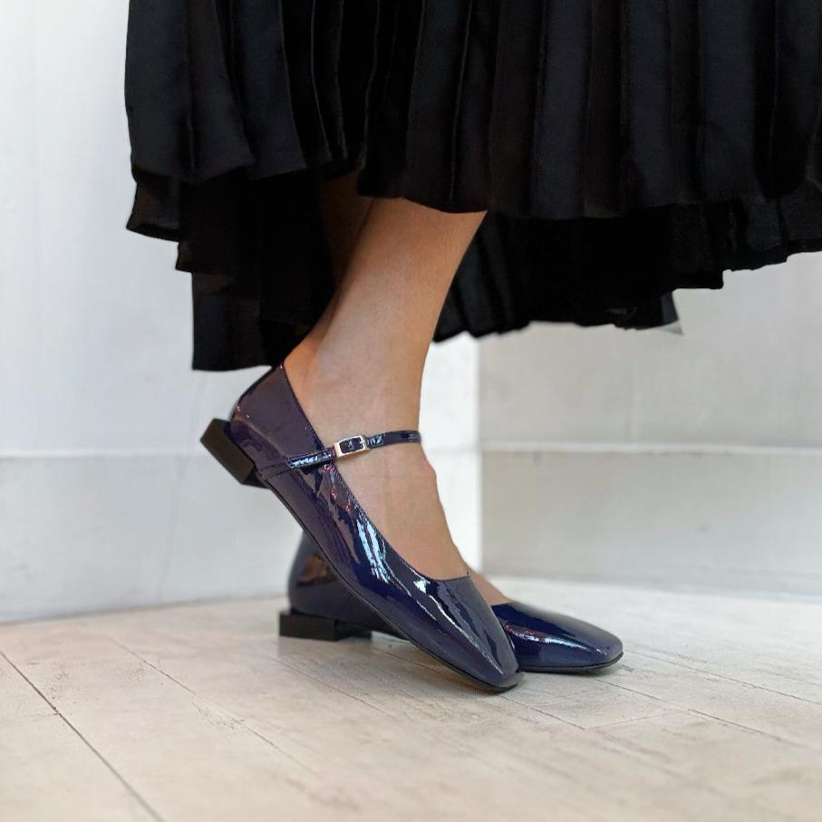 ANGEL ALARCON - TIMEA MARY-JANE FLAT IN DEEP BLUE PATENT LEATHER