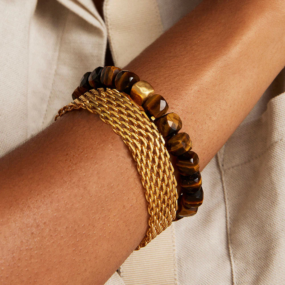 DEAN DAVIDSON - NOMAD BEADED BRACELET IN TIGER EYE/GOLD