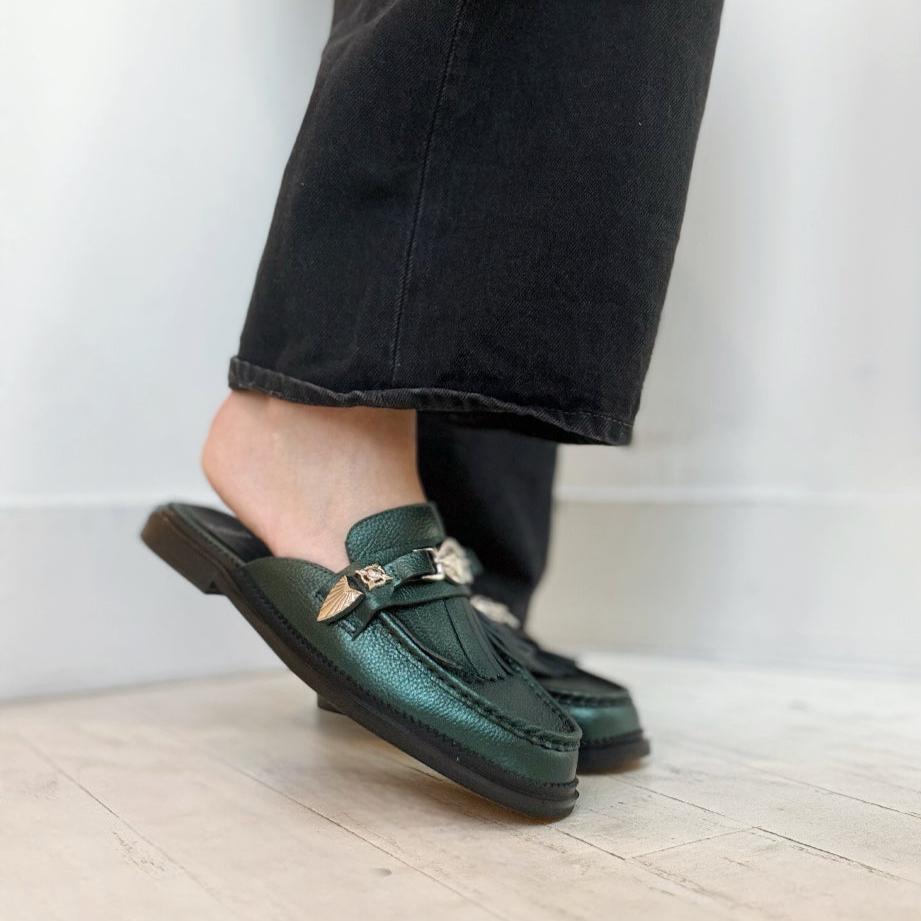 MOLLINI - GENEH MULE IN DARK GREEN METALLIC LEATHER