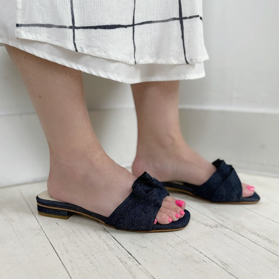 DOLCE VITA - ALUMNI SLIDE SANDAL IN INDIGO DENIM TEXTILE