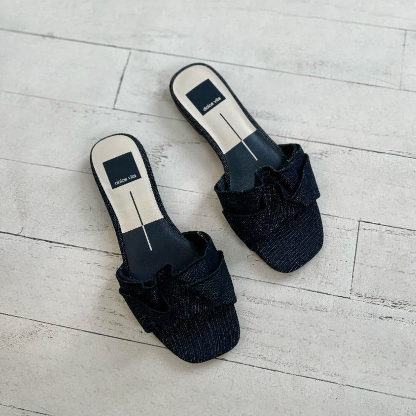 DOLCE VITA - ALUMNI SLIDE SANDAL IN INDIGO DENIM TEXTILE