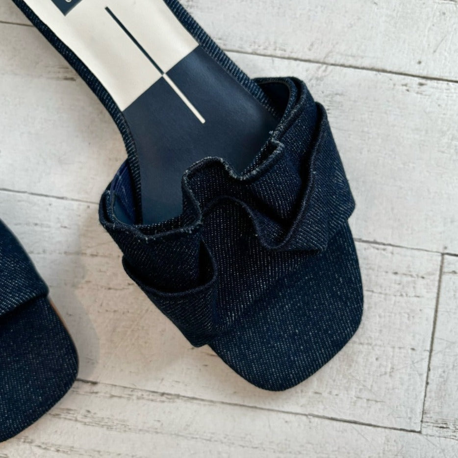 DOLCE VITA - ALUMNI SLIDE SANDAL IN INDIGO DENIM TEXTILE