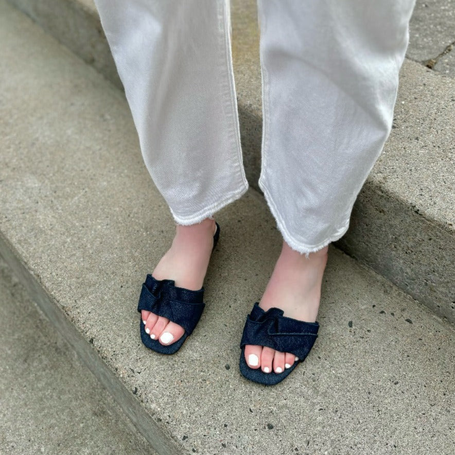 DOLCE VITA - ALUMNI SLIDE SANDAL IN INDIGO DENIM TEXTILE