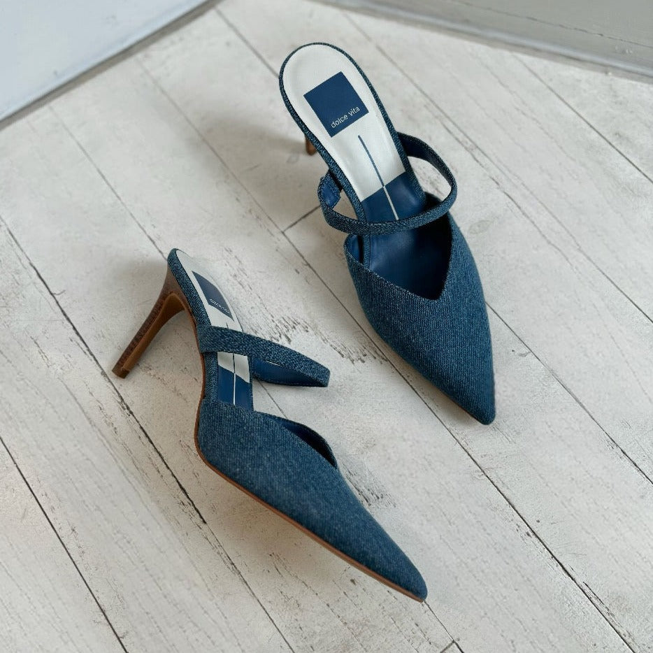 DOLCE VITA - KANIKA MULE PUMP IN BLUE DENIM TEXTILE