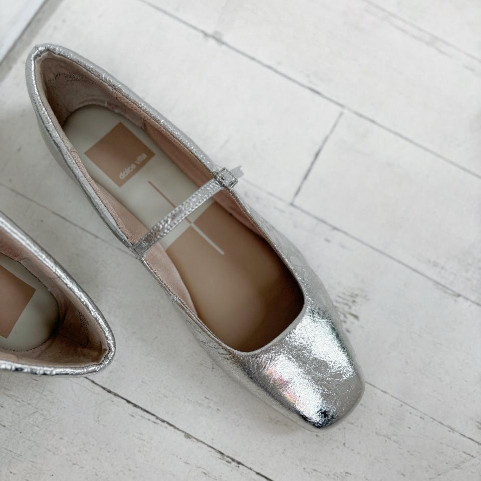 DOLCE VITA - REYES MARY-JANE FLAT IN SILVER LEATHER