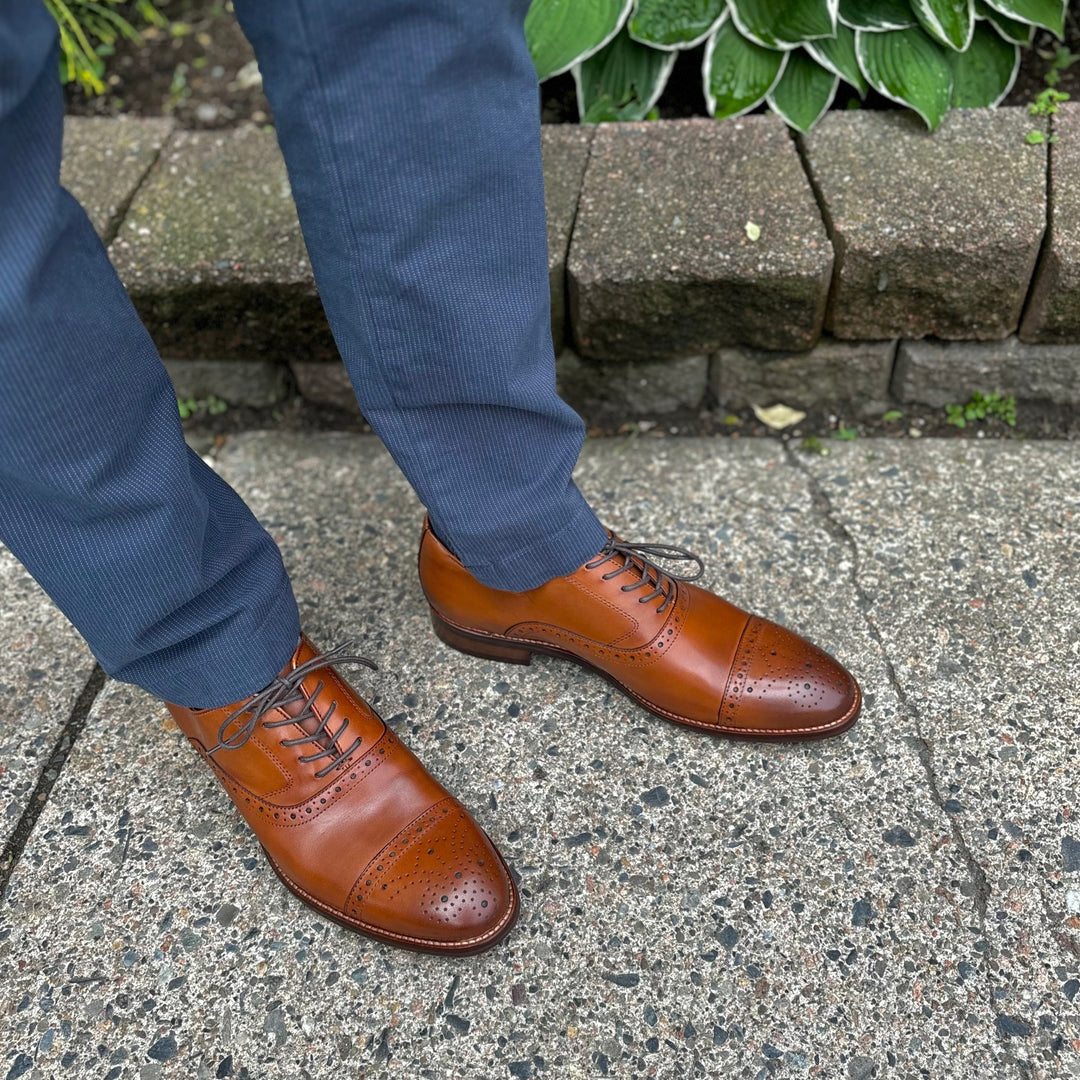 JOHNSTON & MURPHY - CONARD 2.0 CAP TOE LACE UP IN TAN LEATHER