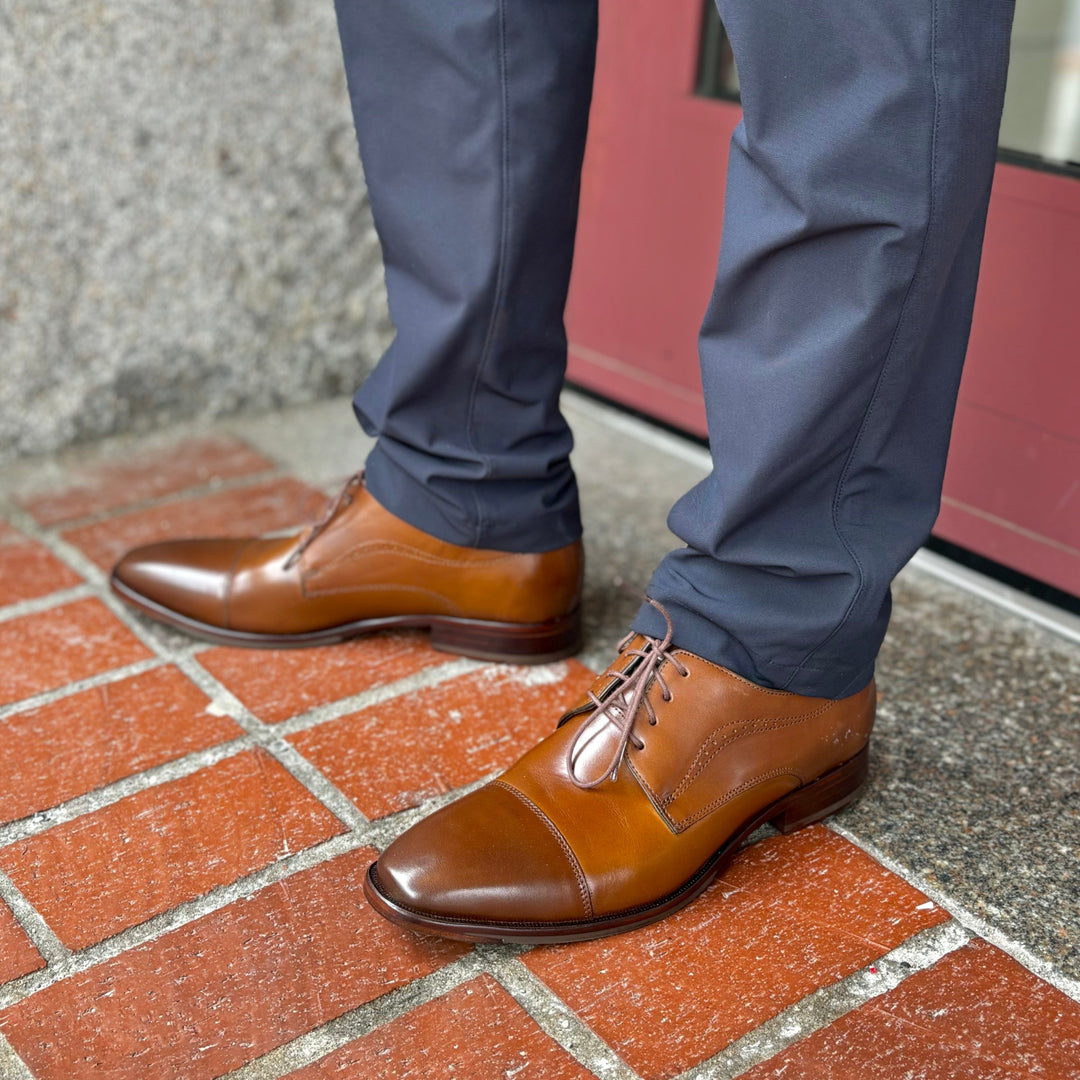 JOHNSTON & MURPHY - MCCLAIN CAP TOE LACE UP IN TAN LEATHER