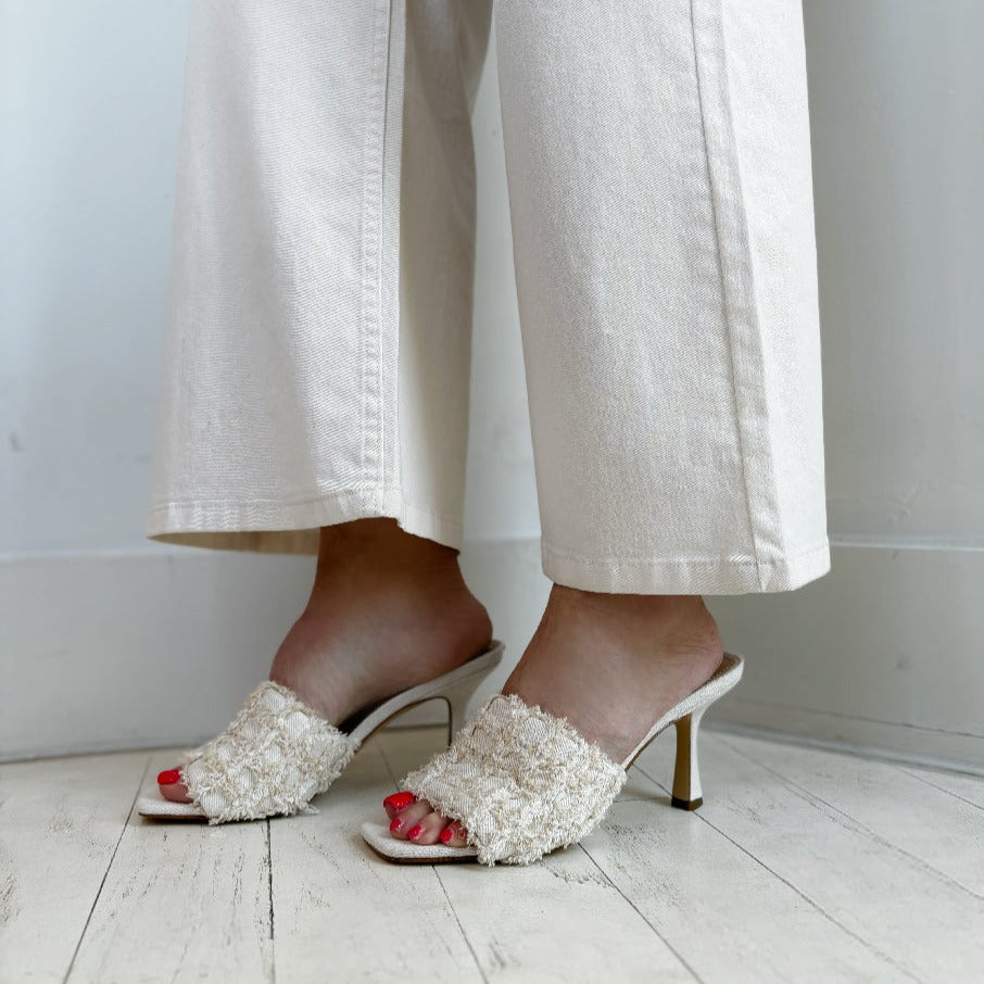 MICHAEL KORS - TESSA MULE IN WHITE DEMIN TEXTILE