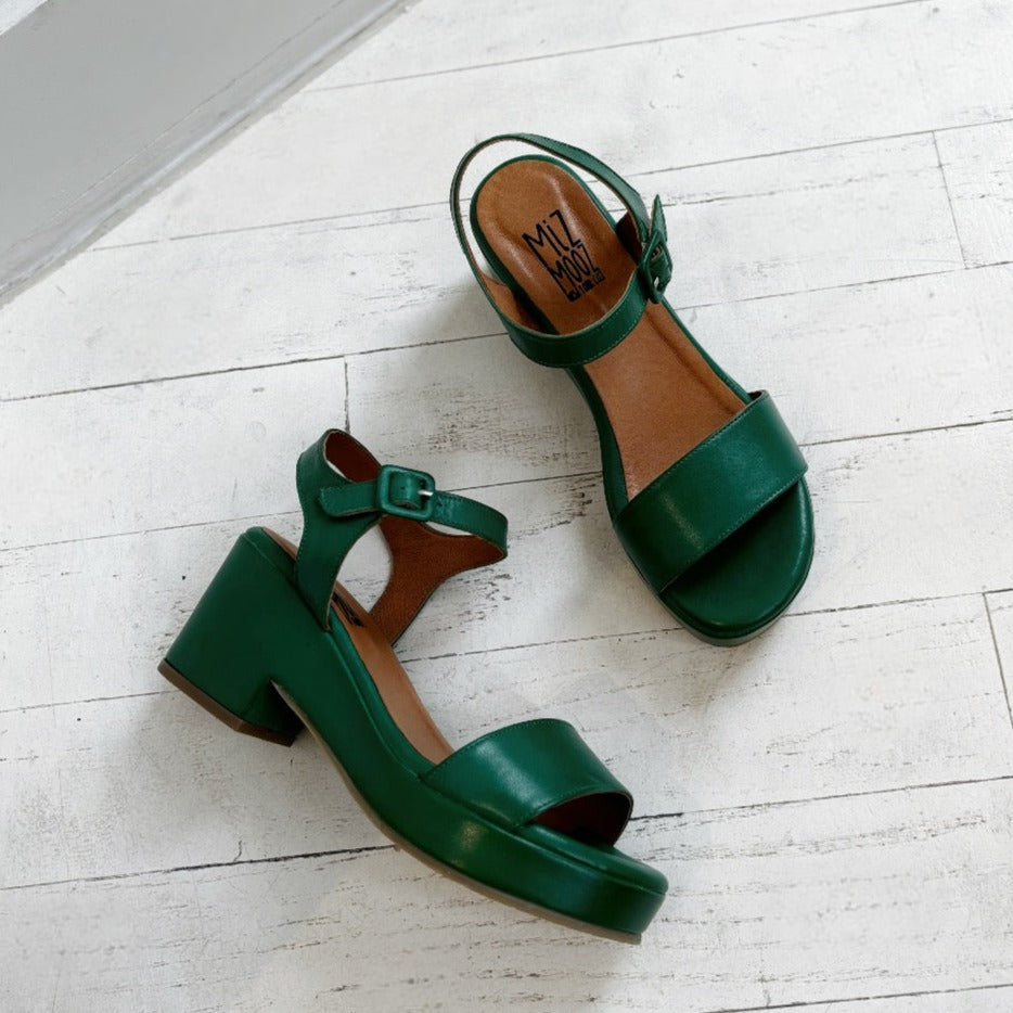 MIZ MOOZ - GILLIE PLATFORM SANDAL IN EMERALD LEATHER