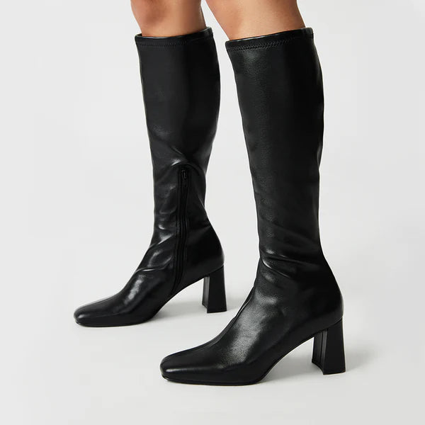 STEVE MADDEN - HOLLY TALL BOOT IN BLACK SYNTHETIC LEATHER