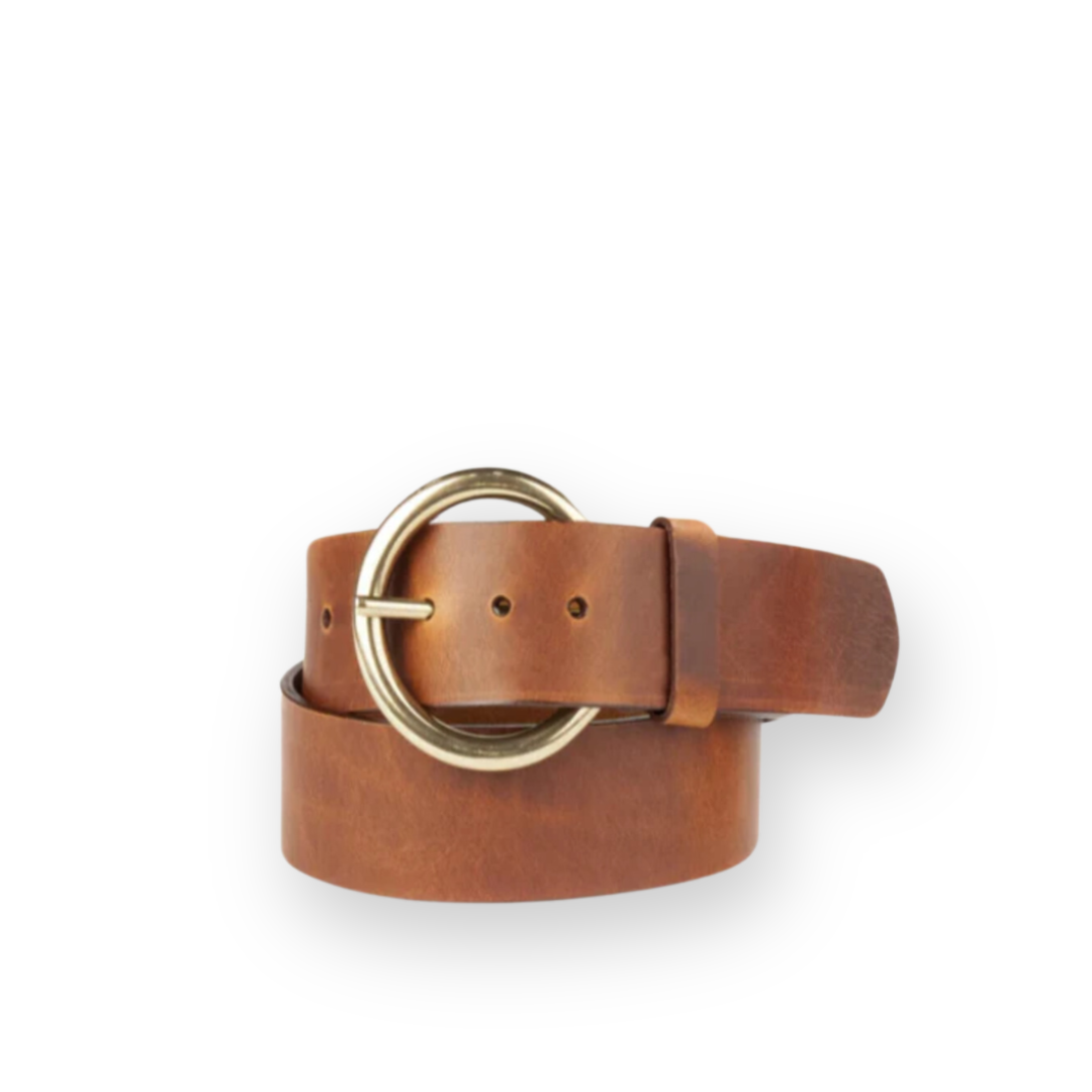 BRAVE LEATHER - WOMEN'S VIKA LEATHER BELT IN BRANDY LEATHER/GOLD HARDWARE