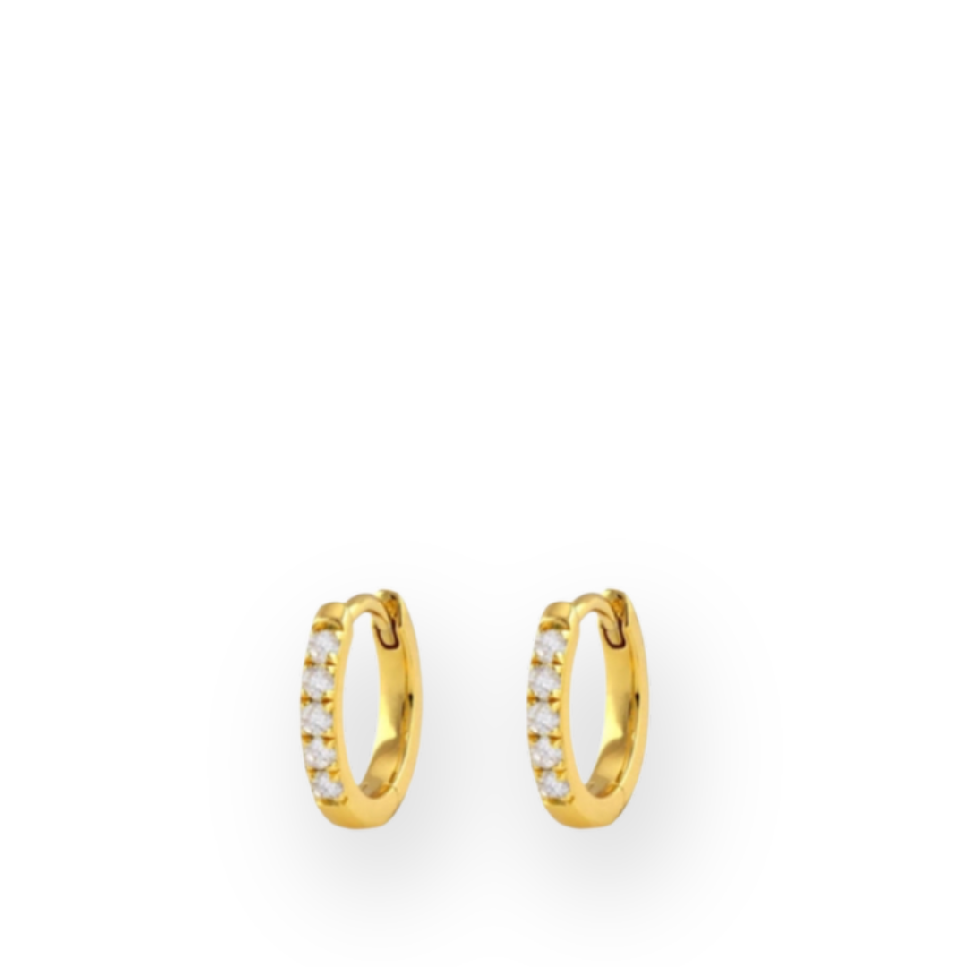 KRIS NATIONS - CRYSTAL HUGGIE HOOP EARRINGS IN 18K GOLD VERMEIL/CRYSTAL