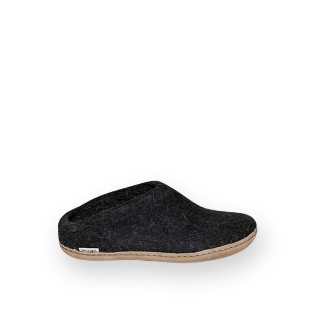 GLERUPS - SLIP ON LEATHER SOLE IN CHARCOAL WOOL