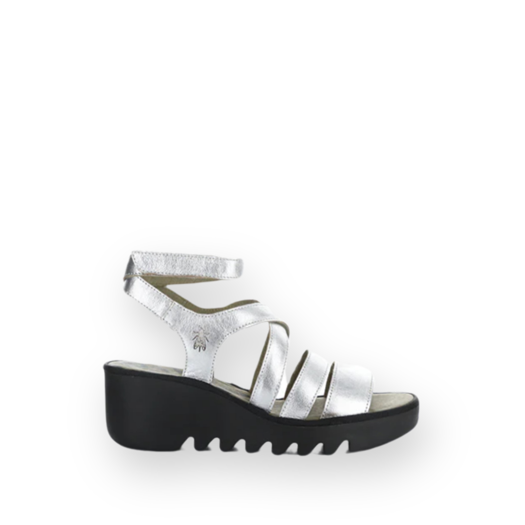 FLY LONDON - BAFY485FLY WEDGE SANDAL IN SILVER LEATHER