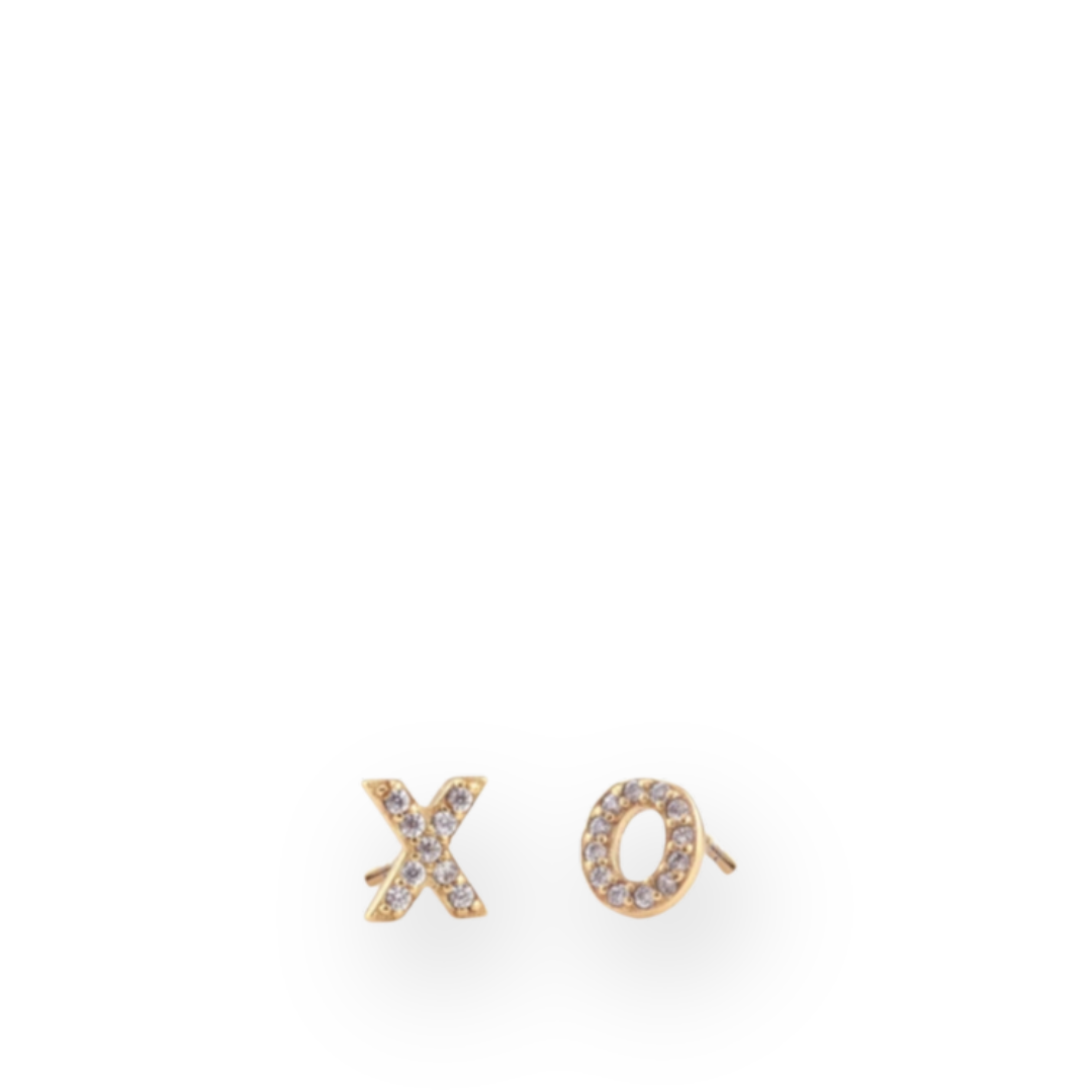 KRIS NATIONS - XO CRYSTAL STUD EARRINGS IN 18K GOLD VERMEIL