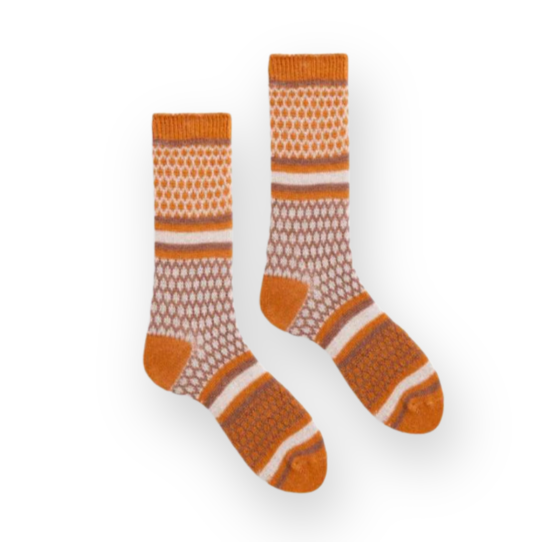 LISA B. - WOMEN'S HONEYCOMB WOOL CREW SOCK IN SQUASH CASHMERE