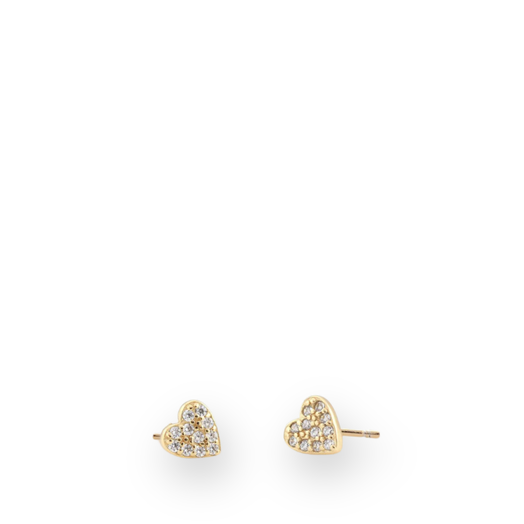 KRIS NATIONS - HEART CRYSTAL STUD EARRINGS IN GOLD