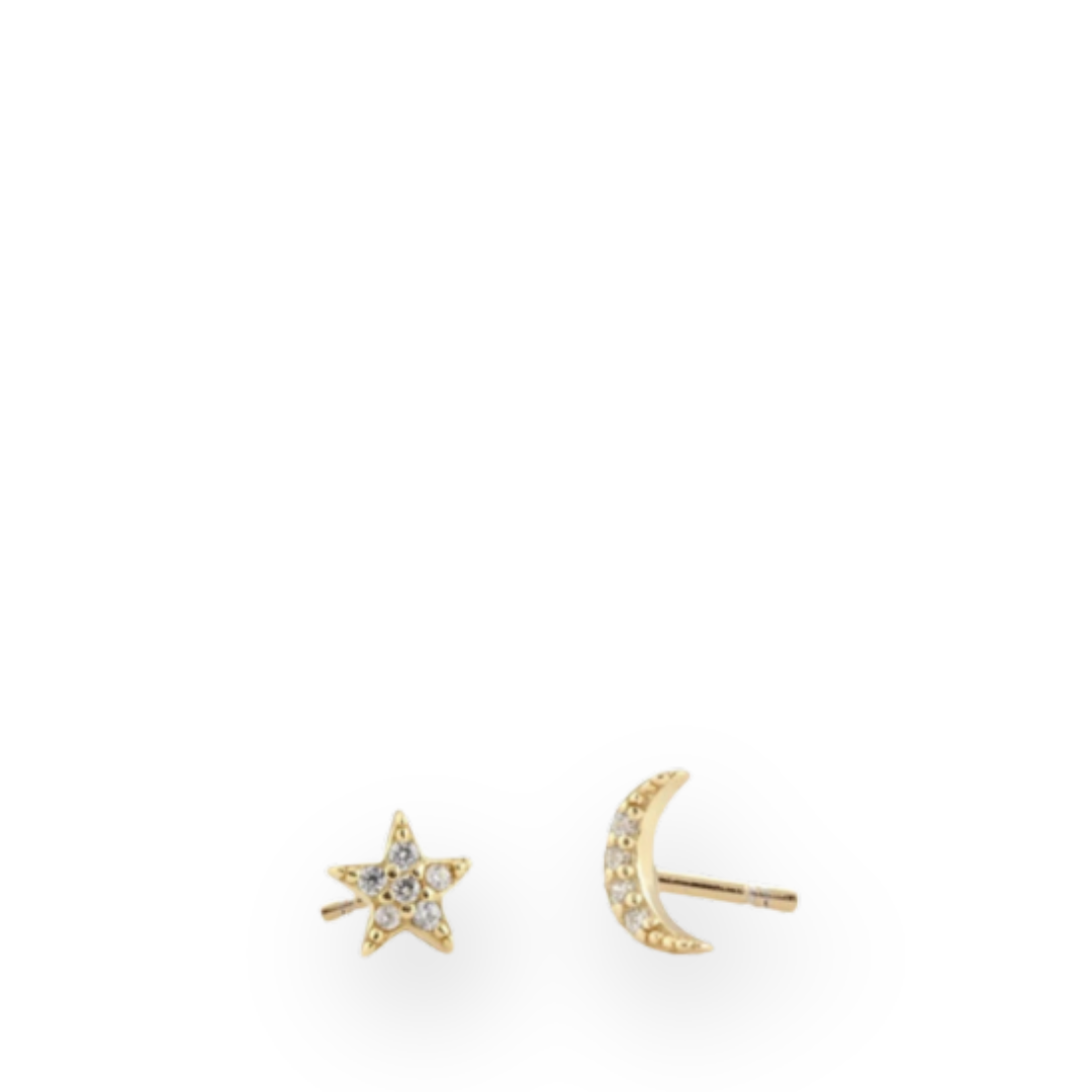 KRIS NATIONS - STAR AND MOON CRYSTAL STUD EARRINGS IN GOLD