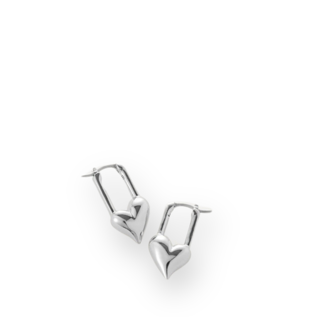 JENNY BIRD - PADLOCK HEART HUGGIE EARRINGS IN SILVER