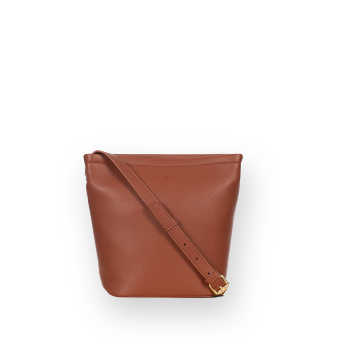 ELA HANDBAGS - MINI MIA BAG IN WALNUT PEBBLED VEGAN LEATHER