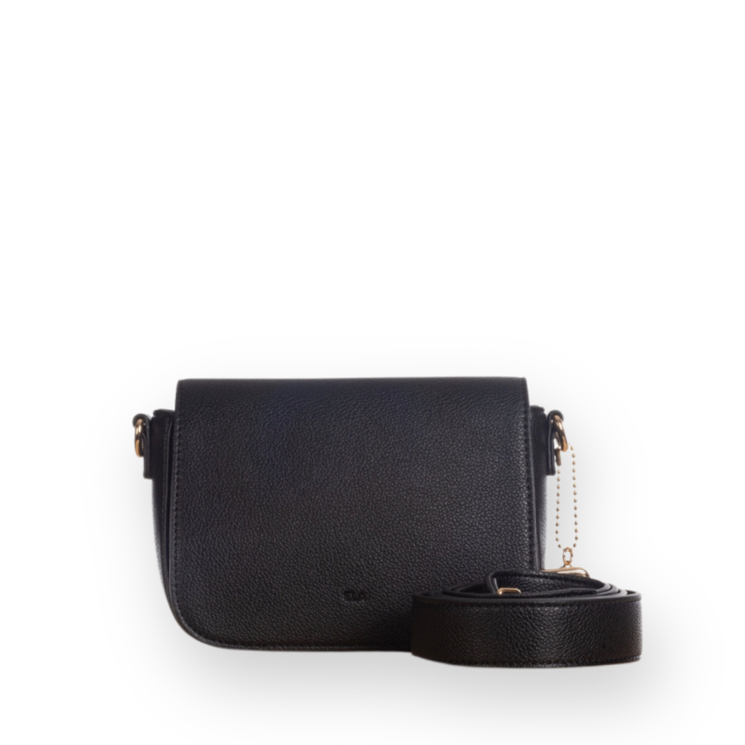 ELA HANDBAGS - MINI COMPACT SATCHEL IN BLACK PEBBLED VEGAN LEATHER