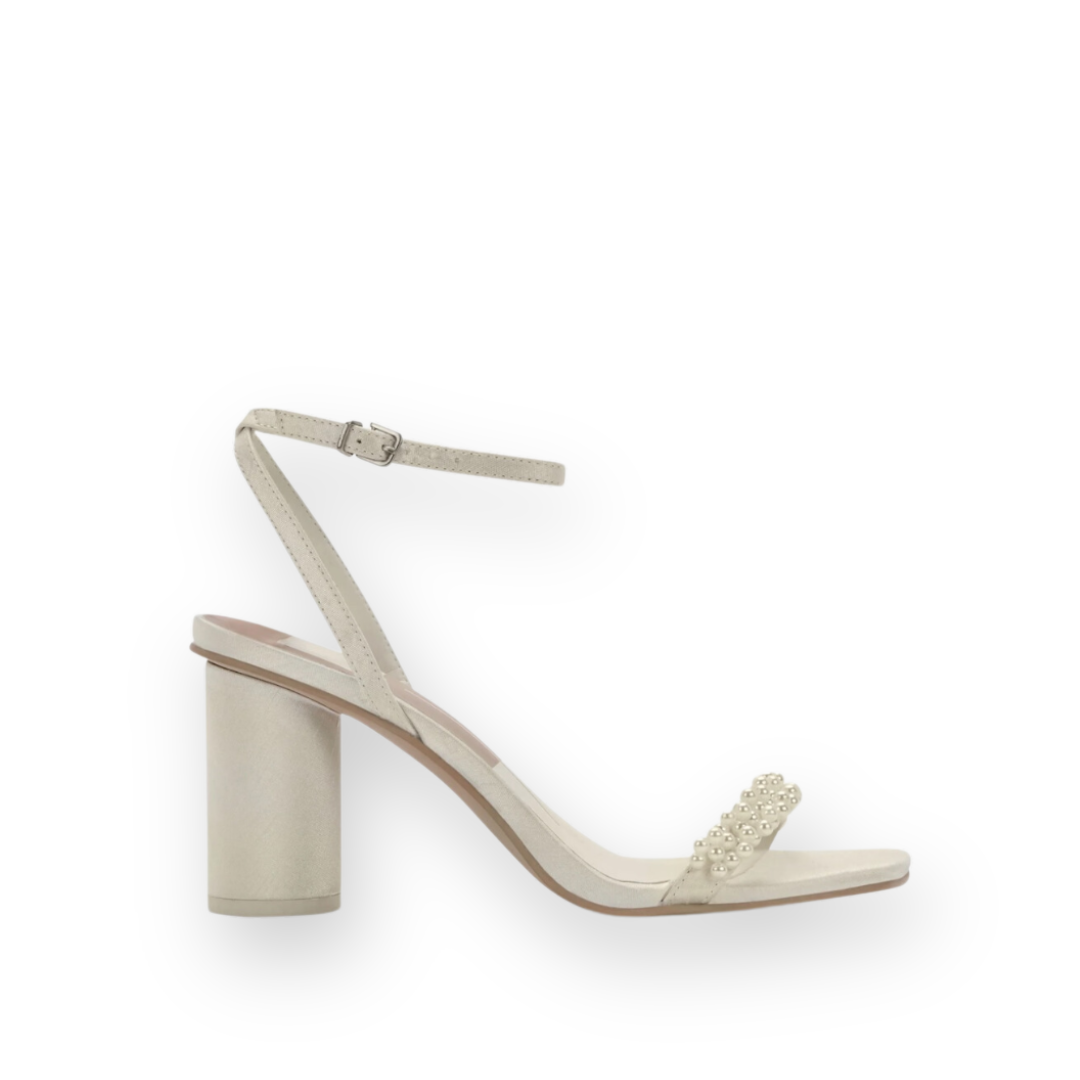 DOLCE VITA - NORY HEELED SANDAL IN VANILLA PEARL TEXTILE