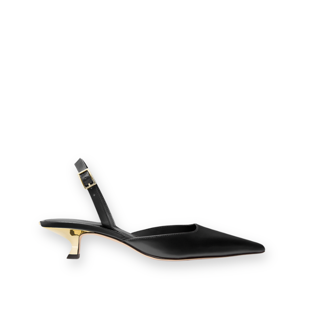 MICHAEL KORS - LUNA SLINGBACK KITTEN PUMP IN BLACK LEATHER