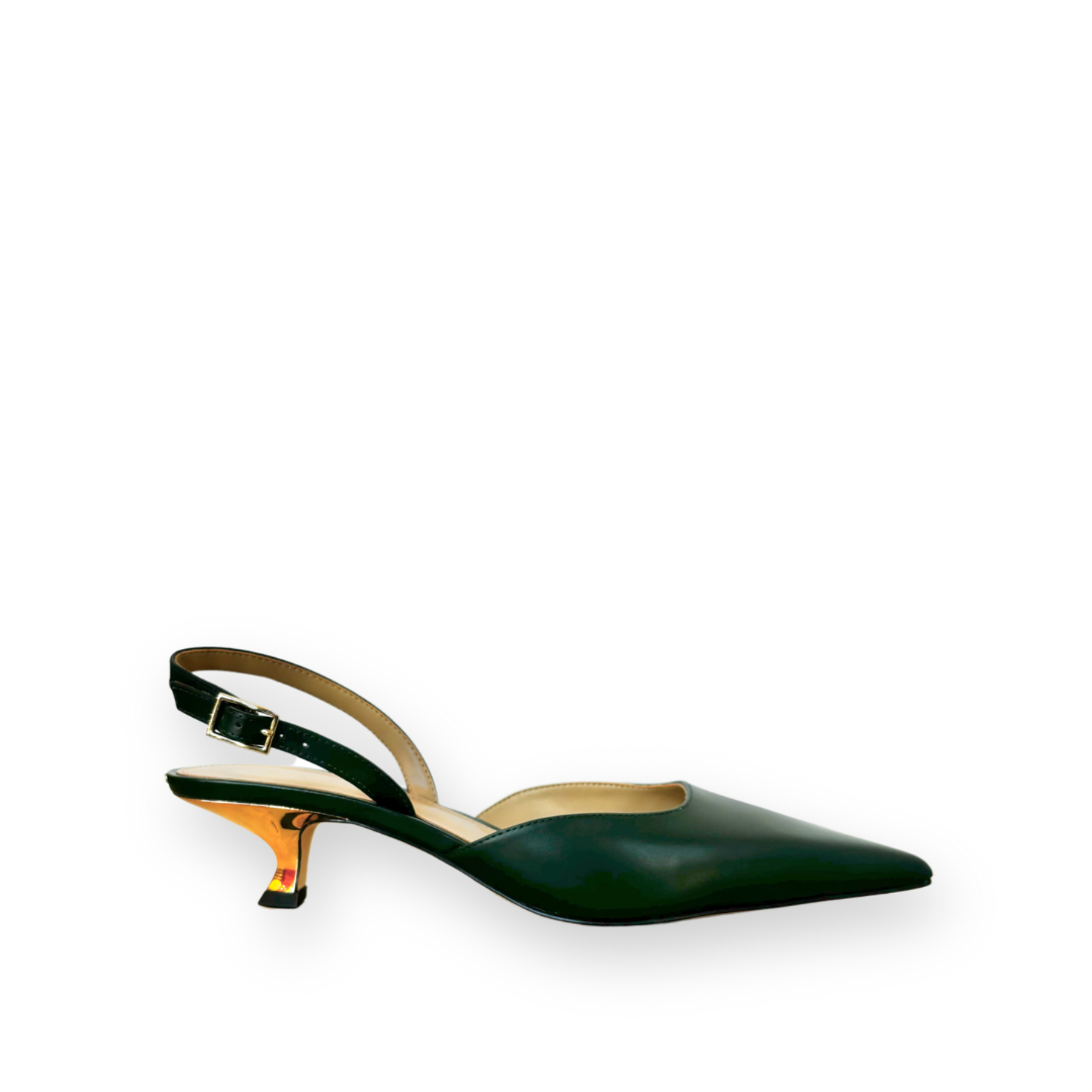 MICHAEL KORS - LUNA SLINGBACK KITTEN PUMP IN GREEN LEATHER