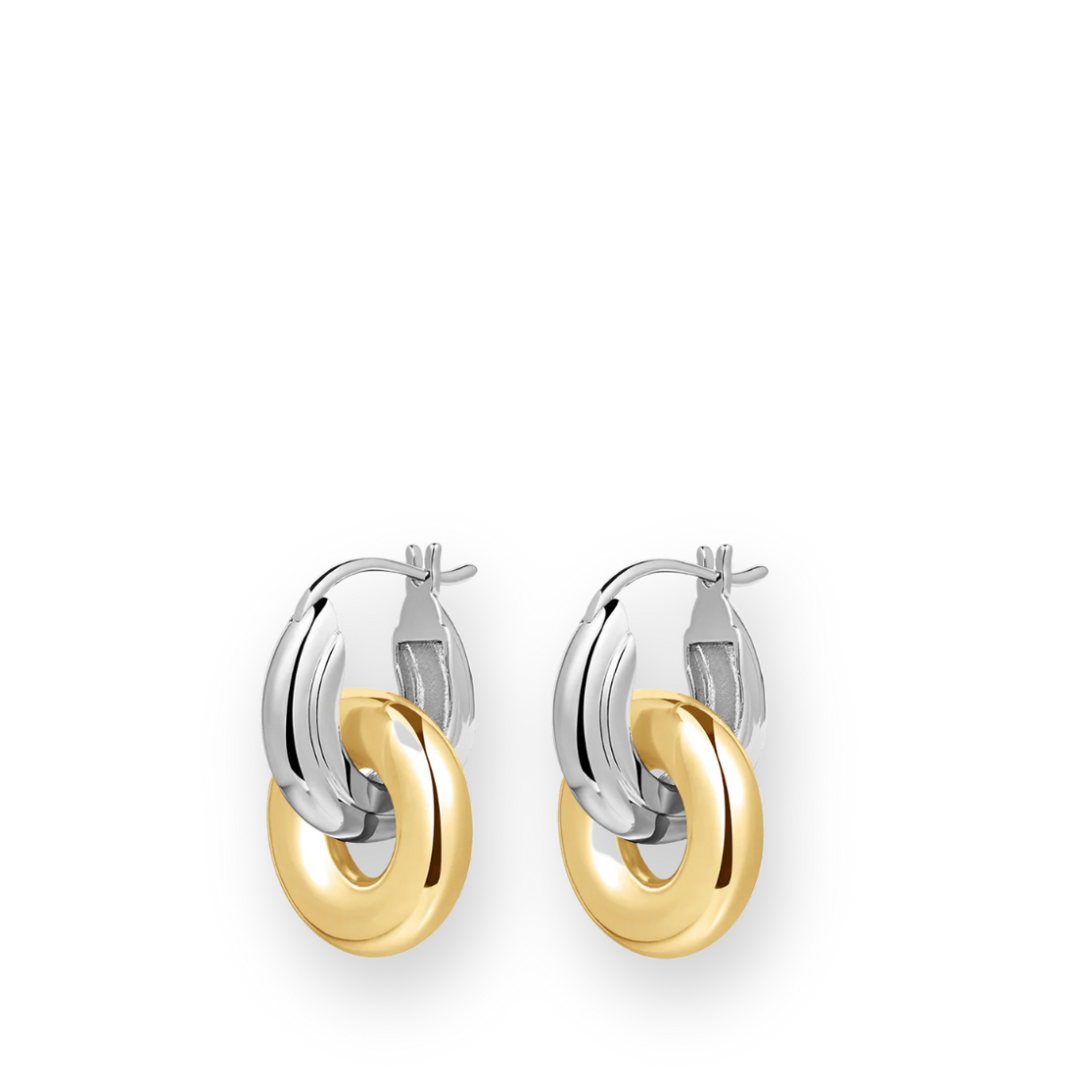 LUV AJ - INTERLOCK TWO TONE HOOPS IN SILVER