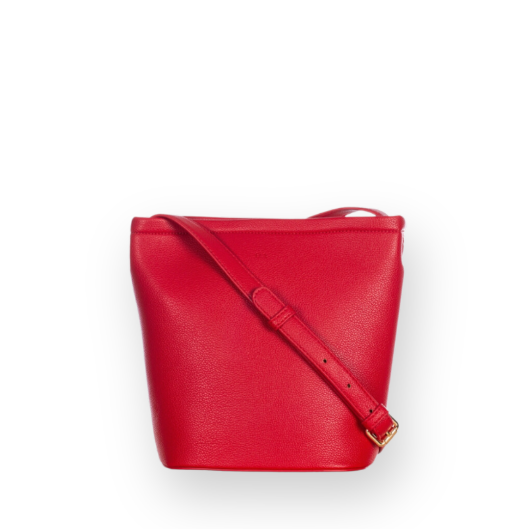 ELA HANDBAGS - MINI MIA BUCKET BAG IN RED PEBBLED VEGAN LEATHER