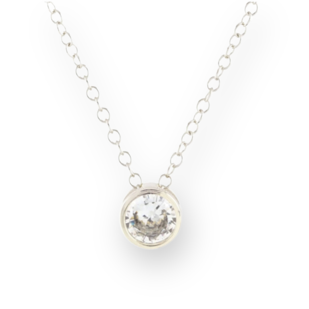 KRIS NATIONS - PETITE CRYSTAL BEZEL NECKLACE IN STERLING SILVER