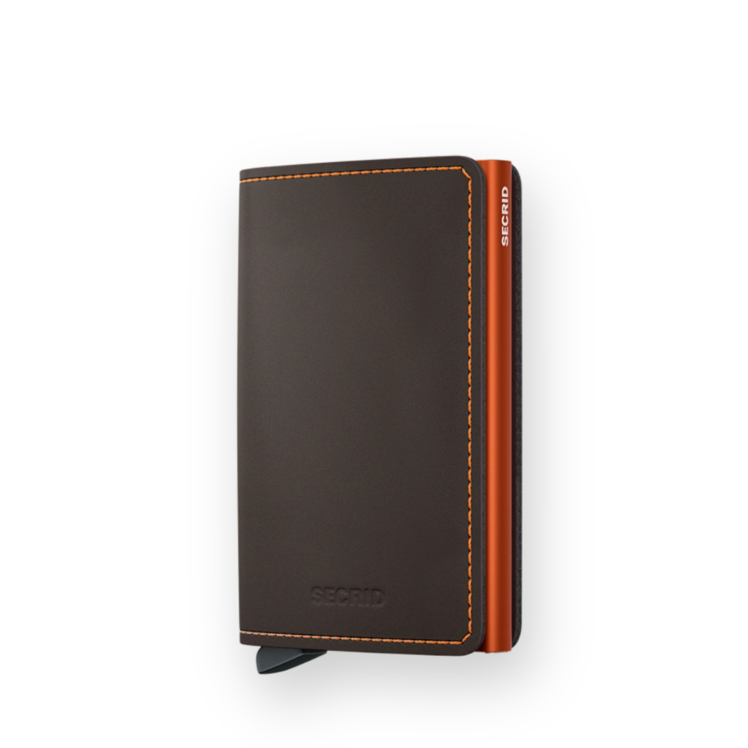 SECRID - SLIMWALLET IN MATTE TRUFFLE/ORANGE LEATHER