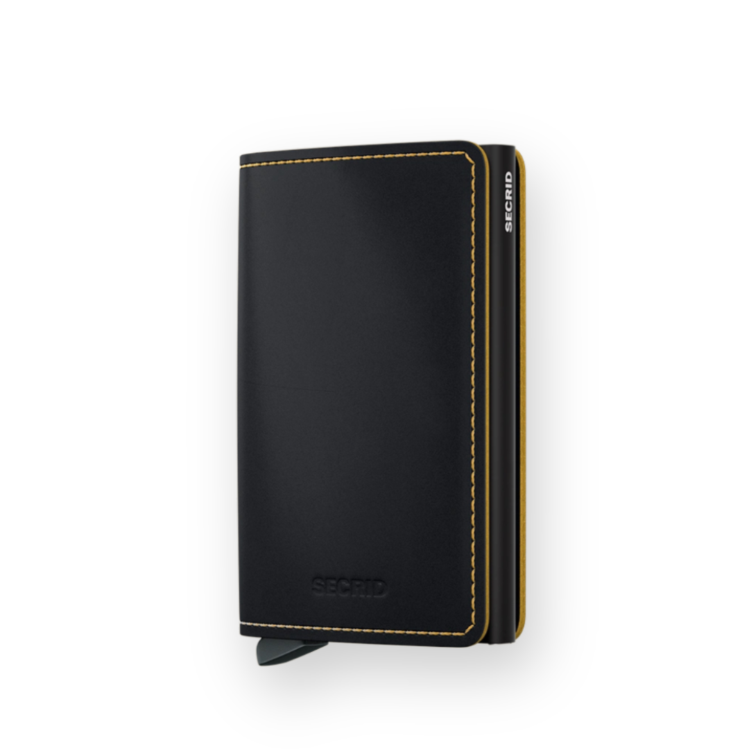 SECRID - SLIMWALLET IN MATTE BLACK/OCHRE LEATHER