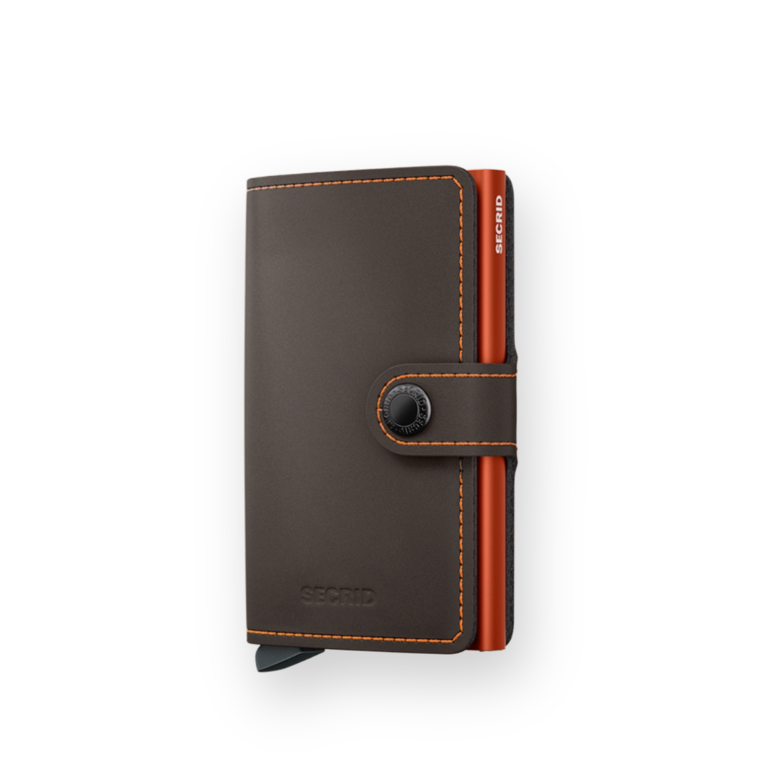 SECRID - MINIWALLET IN MATTE TRUFFLE/ORANGE LEATHER