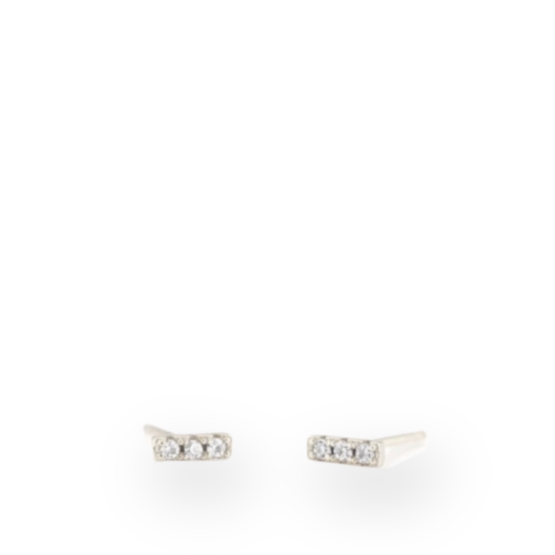 KRIS NATIONS - BAR DASH PAVE STUD EARRINGS IN STERLING SILVER