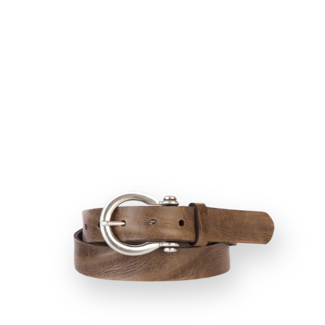 BRAVE LEATHER - WOMEN'S GABINO BELT IN GREYSTONE LEATHER/SILVER HARDWARE