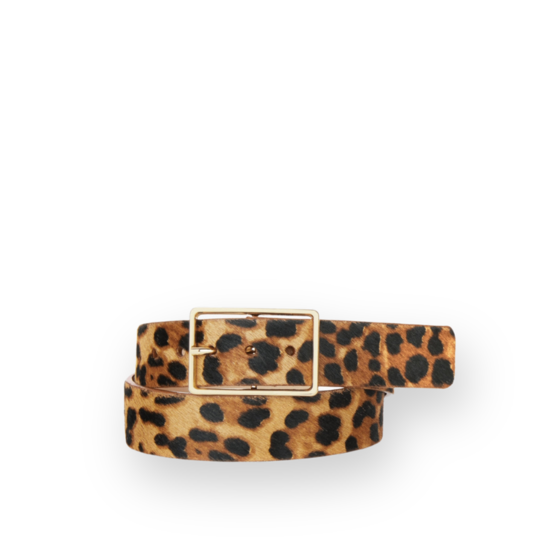 BRAVE LEATHER - WOMEN'S CALOE BELT IN LEOPARD HAIR ON/GOLD HARDWARE