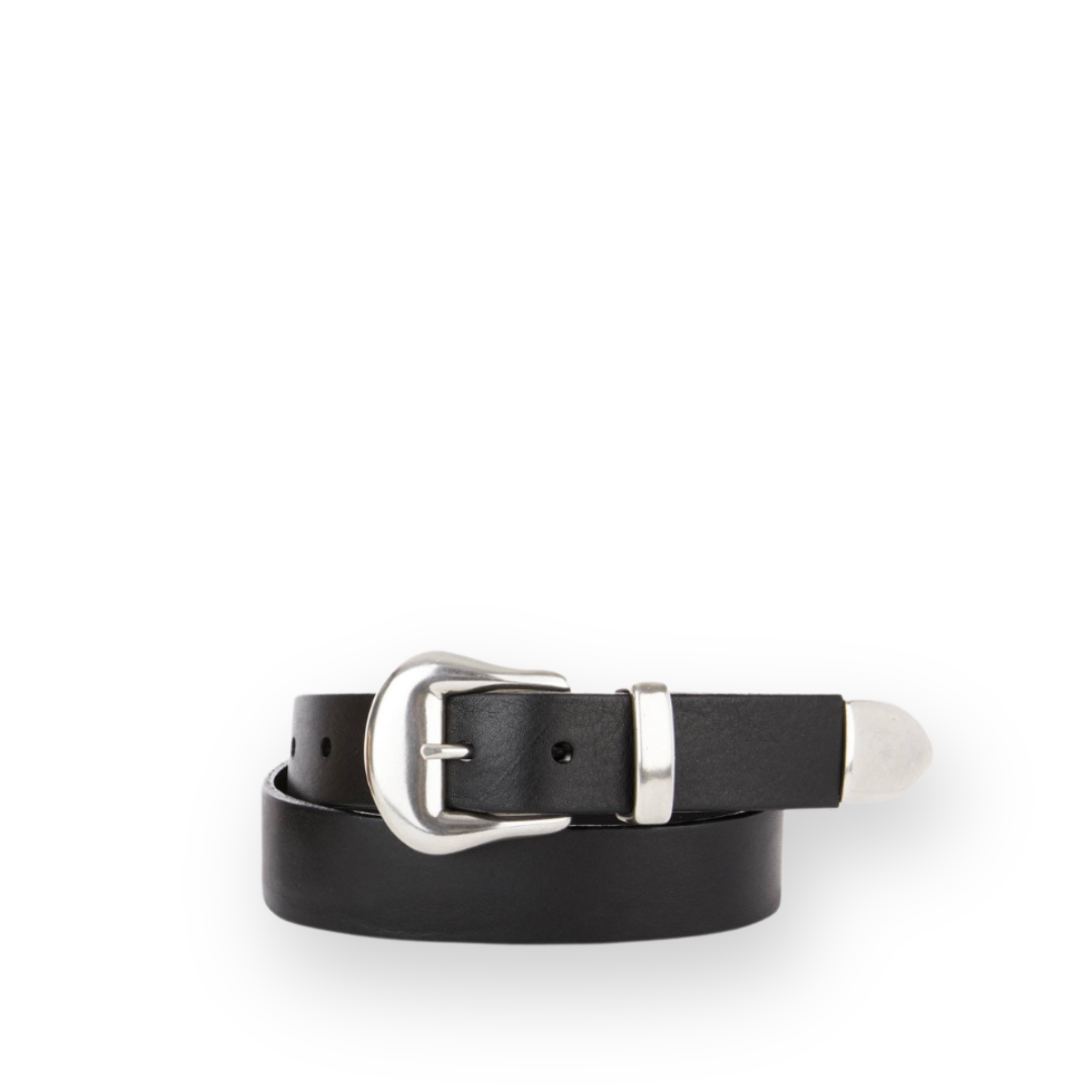 BRAVE LEATHER - WOMEN'S JOELLE BELT IN BLACK LEATHER/SILVER HARDWARE