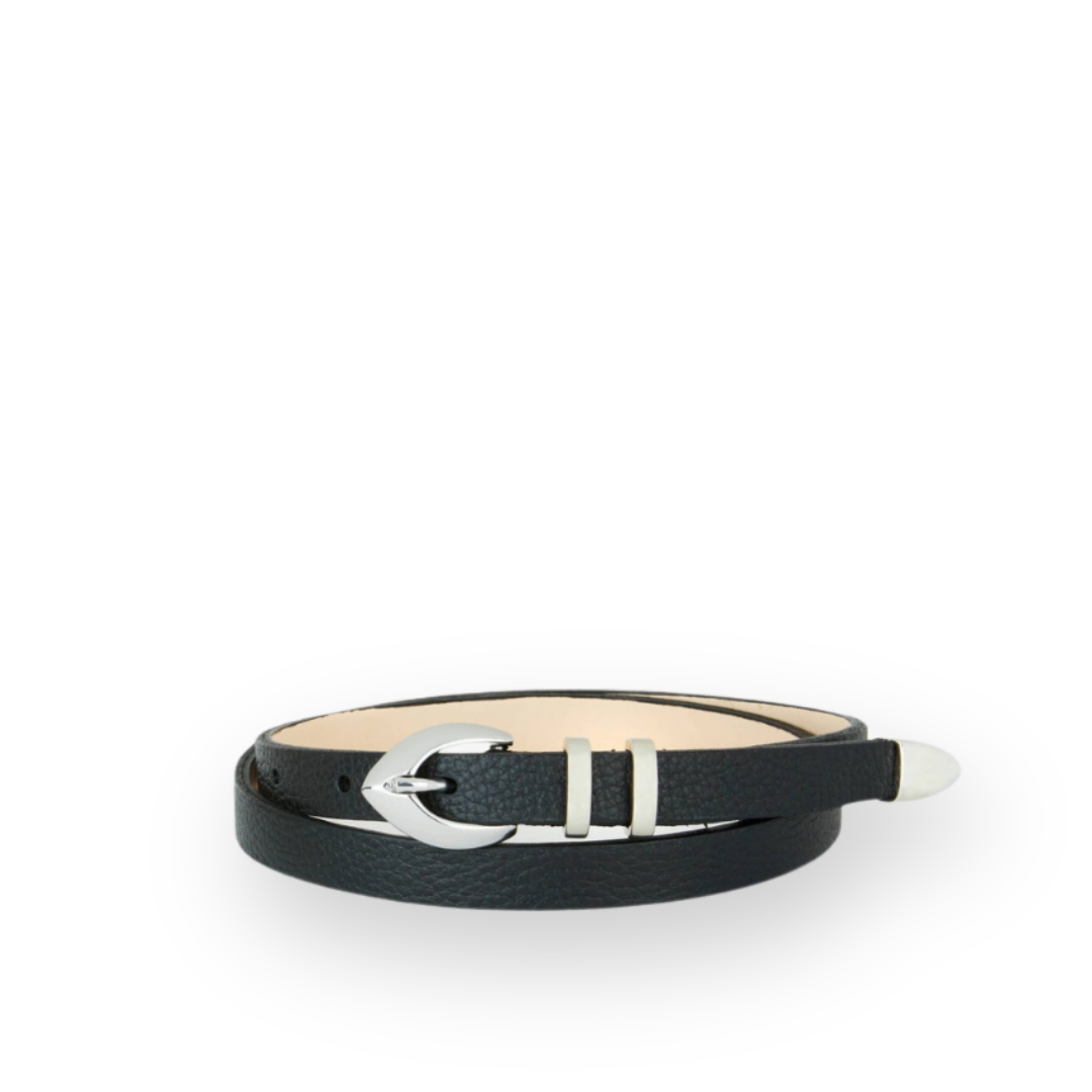 BRAVE LEATHER - WOMEN'S AKIA BELT IN BLACK LEATHER/SILVER HARDWARE