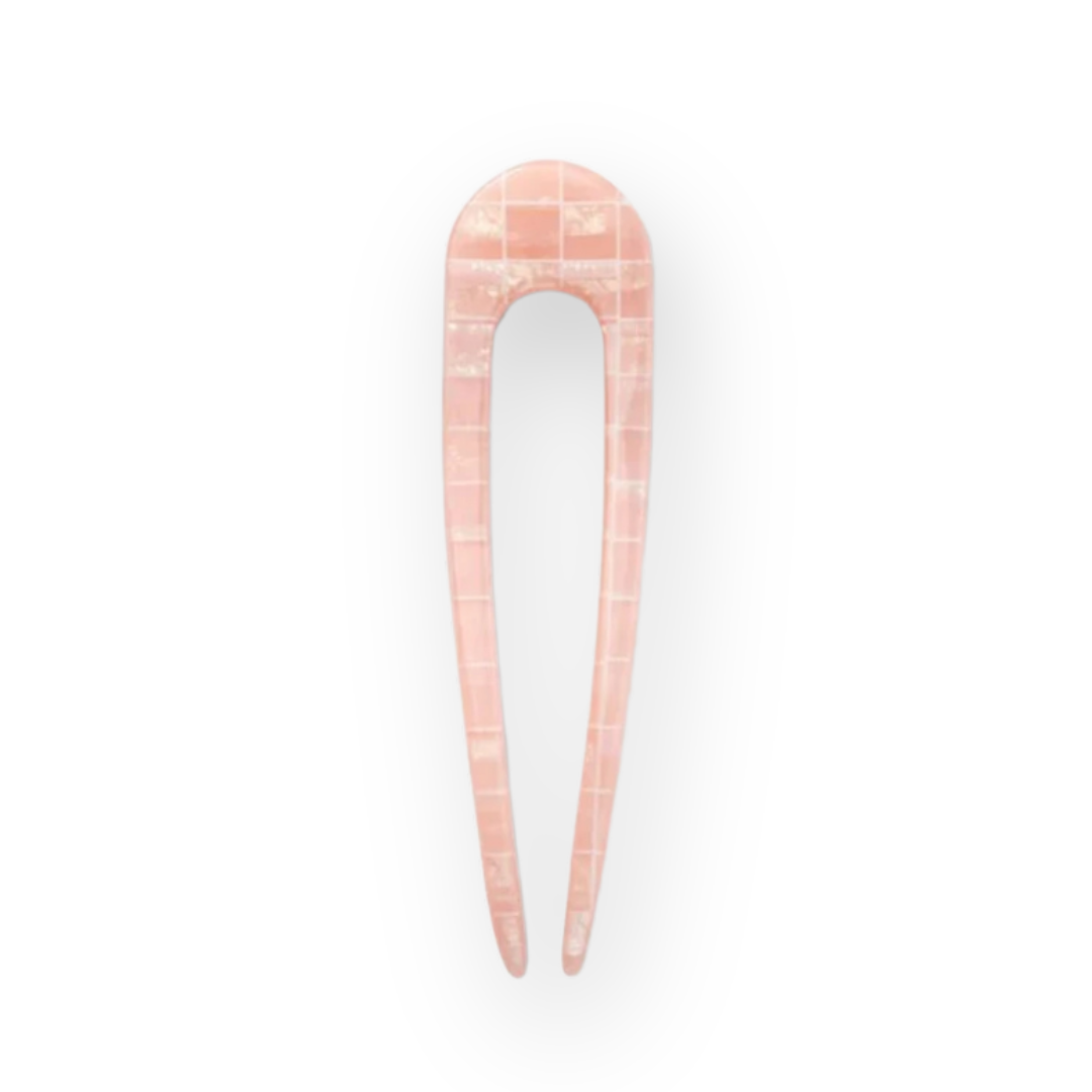 MACHETE - FRENCH HAIR PIN IN APRICOT SHELL CHECKER