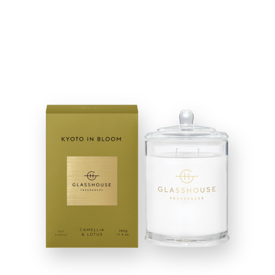 GLASSHOUSE FRAGRANCES - DOUBLE WICK SOY CANDLE IN KYOTO IN BLOOM - 380G