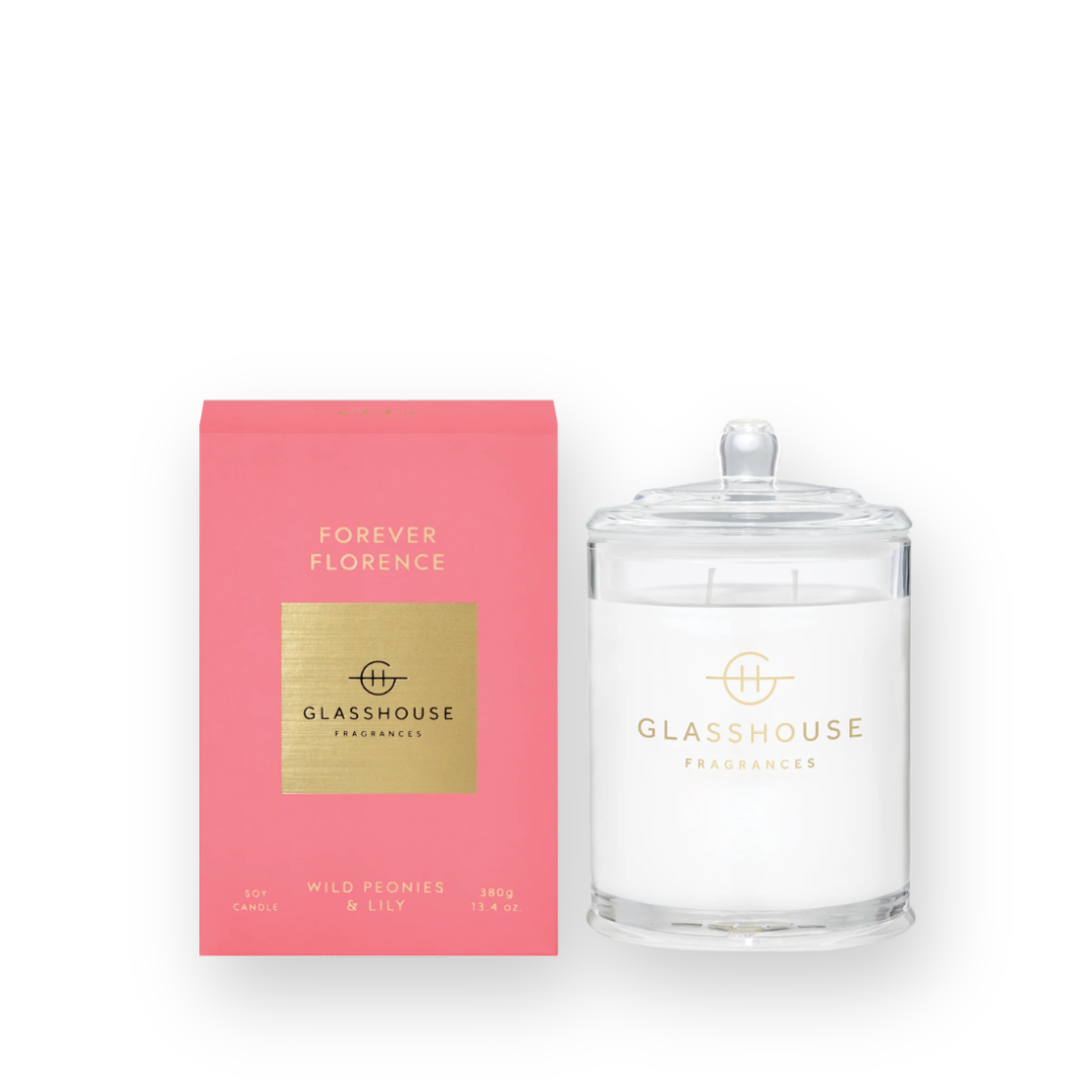 GLASSHOUSE FRAGRANCES - DOUBLE WICK SOY CANDLE IN FOREVER FLORENCE - 380G