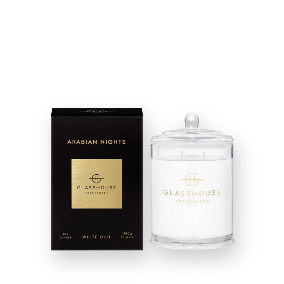 GLASSHOUSE FRAGRANCES - DOUBLE WICK SOY CANDLE IN ARABIAN NIGHTS - 380G