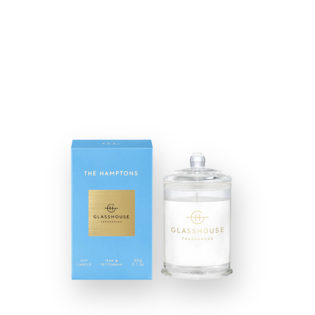 GLASSHOUSE FRAGRANCES - MINI SOY CANDLE IN THE HAMPTONS - 60G