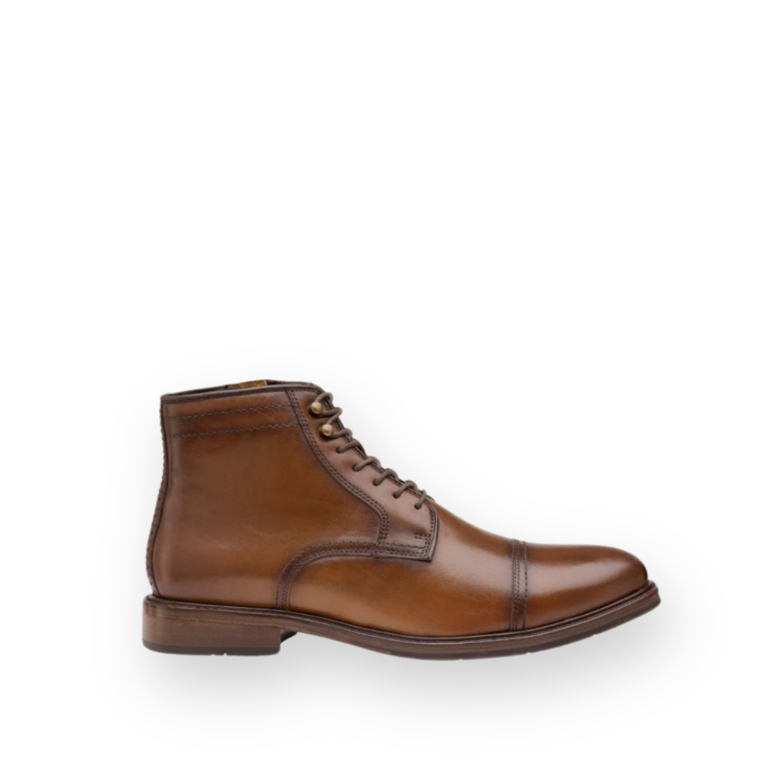 JOHNSTON & MURPHY - RALEIGH CAP TOE LACE UP BOOT IN DARK TAN LEATHER