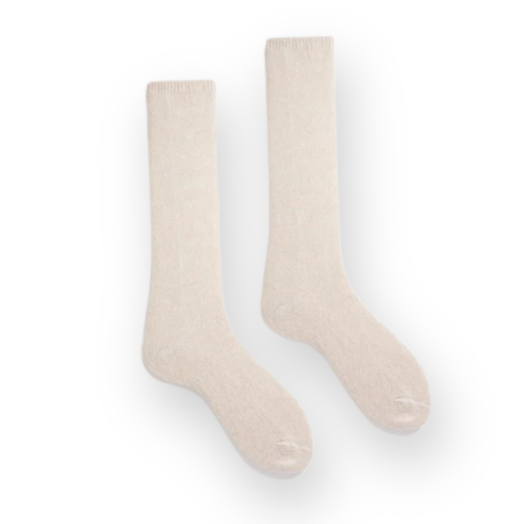 LISA B. - WOMEN'S SOLID WOOL CREW SOCK IN CREME CASHMERE